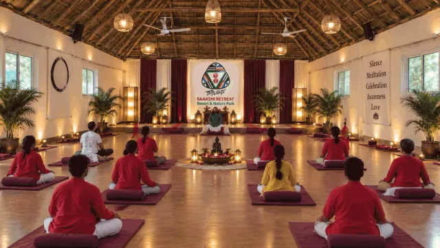 Guests meditating in the Sadhana hall